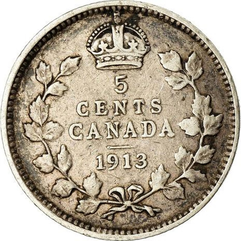 1913 Canadian 5-Cent Small Silver Coin (F)