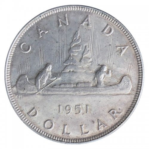 1951 Canadian $1 Voyageur Silver Dollar Coin (VF or better)