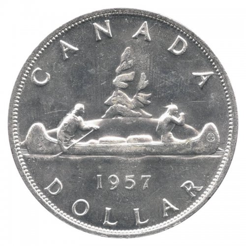 1957 Canadian $1 Voyageur Silver Dollar Coin (VF Or BETTER)