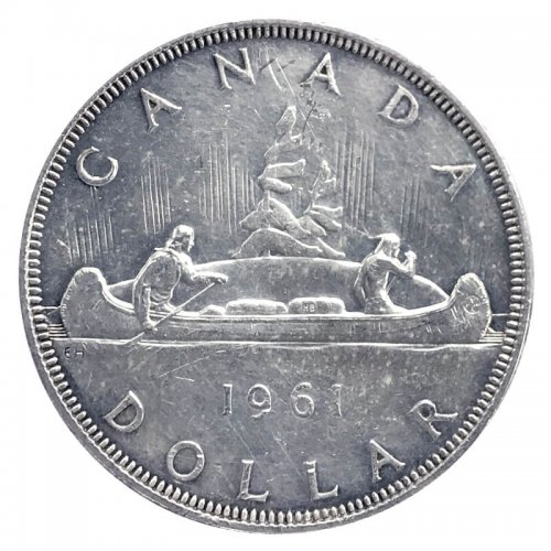 1961 Canadian $1 Voyageur Silver Dollar Coin-AU or better