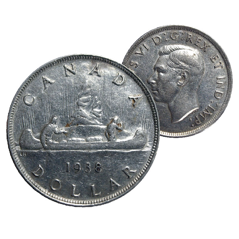 1938 Canadian $1 Voyageur Silver Dollar Coin (EF+)