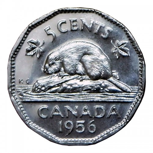1956 Canadian 5-Cent Beaver Nickel Coin (Brilliant Uncirculated)