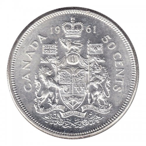 1961 Canadian 50-Cent Coat of Arms Silver Half Dollar Coin (Brilliant ...