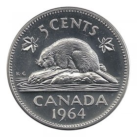 1960 Canadian 5-Cent Beaver Nickel Coin (Brilliant Uncirculated)