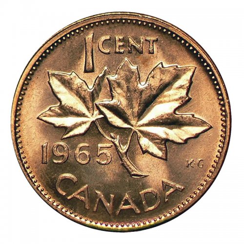 1965 Canadian 1-Cent Maple Leaf Twig Penny Coin (Brilliant Uncirculated)