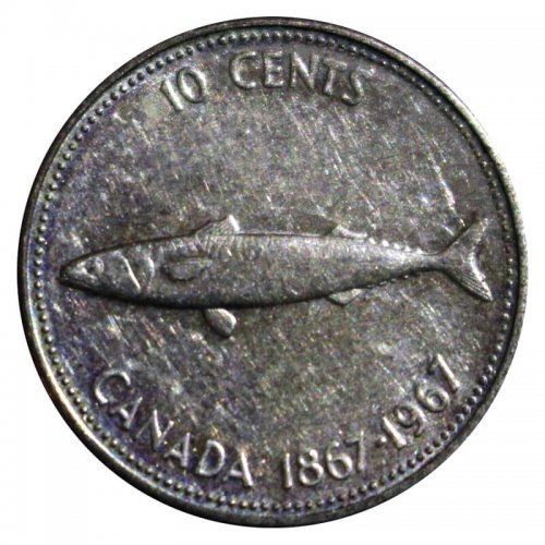 1967 (1867-) Canadian 10-Cent Mackerel (Fish) Confederation Centennial ...