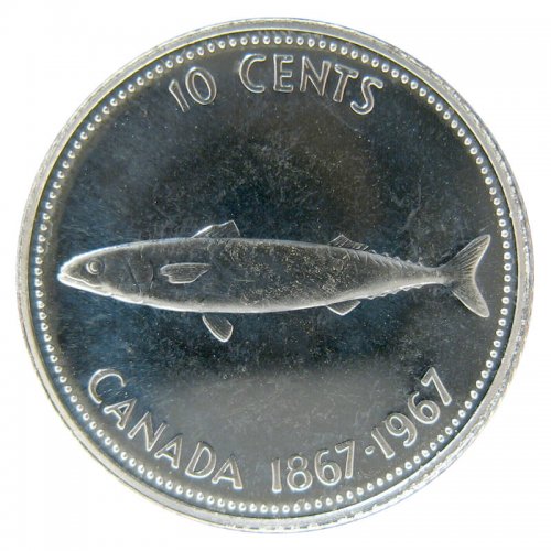 1967 (1867-) Canadian 10-Cent Mackerel (Fish) Confederation Centennial ...