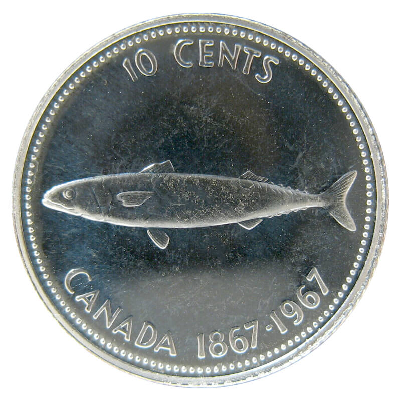 canadian dime fish coin 1867 1967 cent mackerel centennial silver coins canada bu uncirculated brilliant confederation
