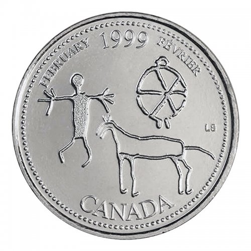 1999-canadian-25-cent-february-etched-in-stone-millennium-quarter-coin