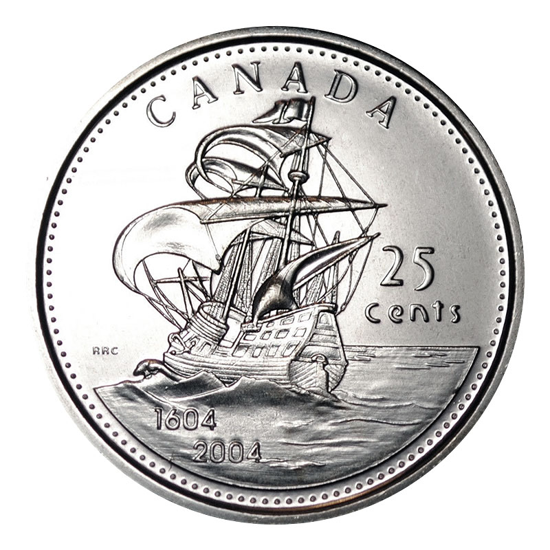 2004 P 1604 Canadian 25 Cent Ile St Croixfirst French Settlement 400th Anniv Quarter