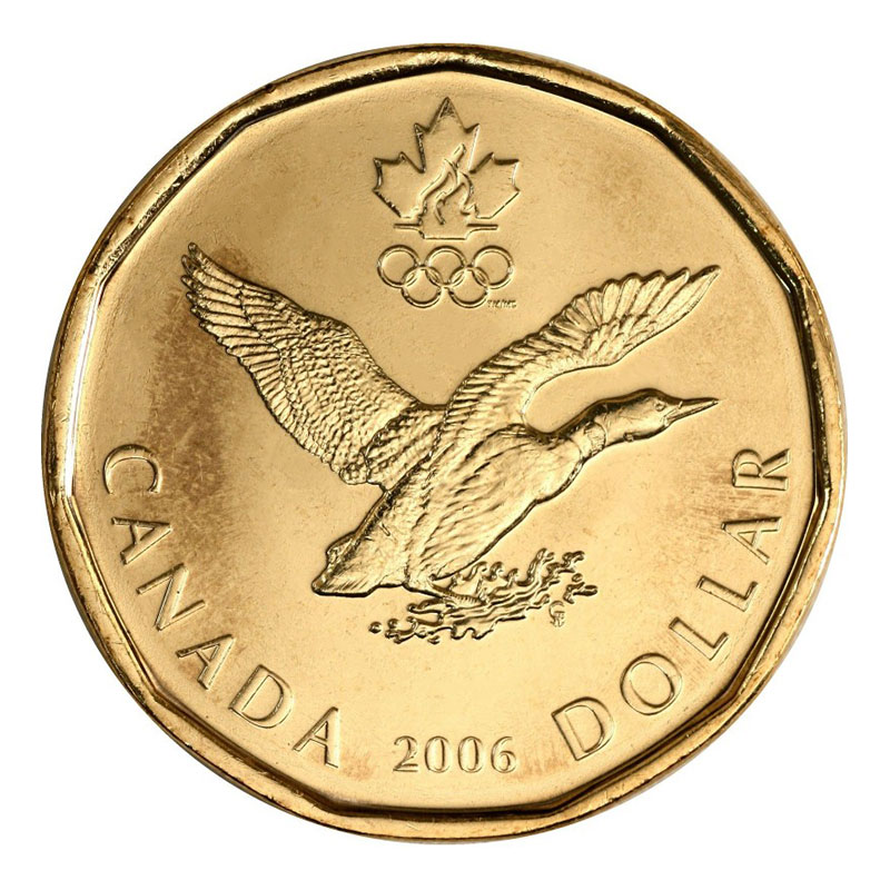 2006 Canadian $1 Olympic Lucky Loonie Dollar Coin (Brilliant  Uncirculated)-lightly toned
