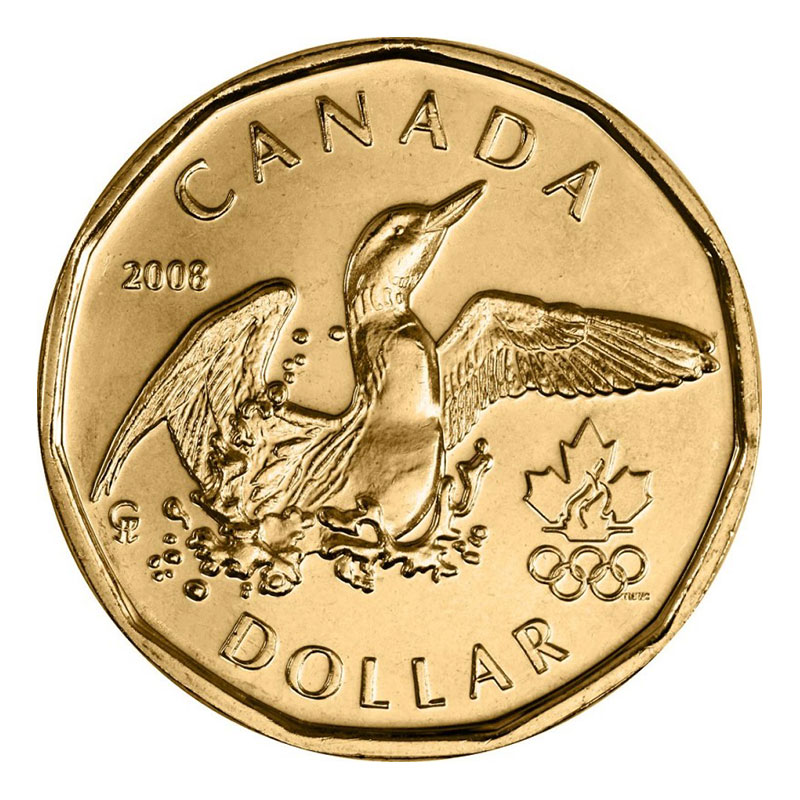 2008 Canadian $1 Olympic Lucky Loonie Dollar Coin (Brilliant Uncirculated)