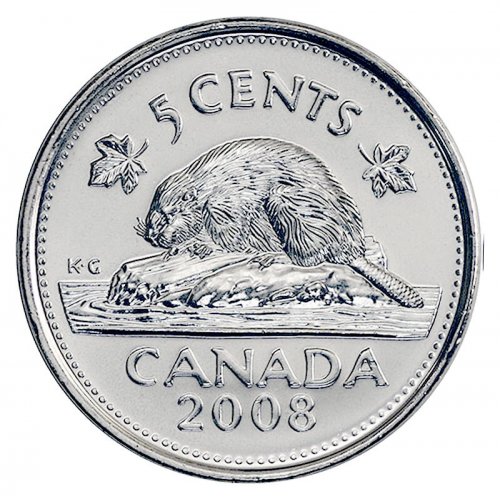 2008 Canadian 5-Cent Beaver Nickel Coin (Brilliant Uncirculated)