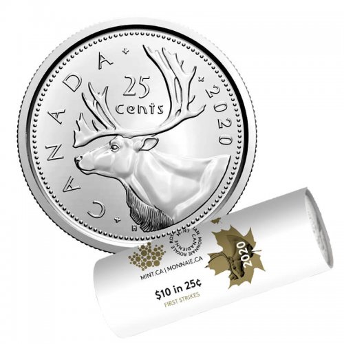 2020 Canadian 25-Cent Caribou Quarter First Strikes Special Wrap Coin Roll