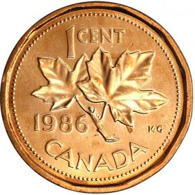 canadian maple cent uncirculated brilliant leaf penny twig coin 1986