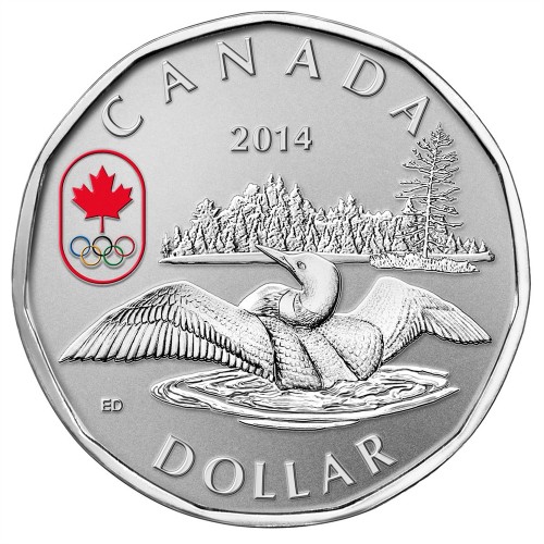 2014 Canadian $1 Olympic Lucky Loonie Proof Silver Dollar Coin