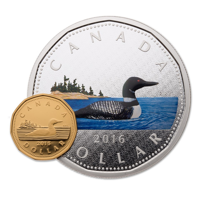 2016 Canadian $1 Big Coin Series: Loon 5-ounce Fine Silver Coloured ...