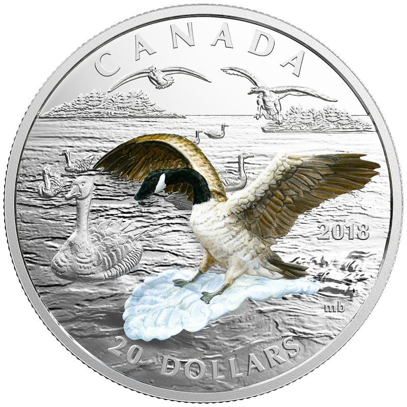 2018 Canadian $20 Approaching Canada Goose - 1 oz Fine Silver 3D Coin