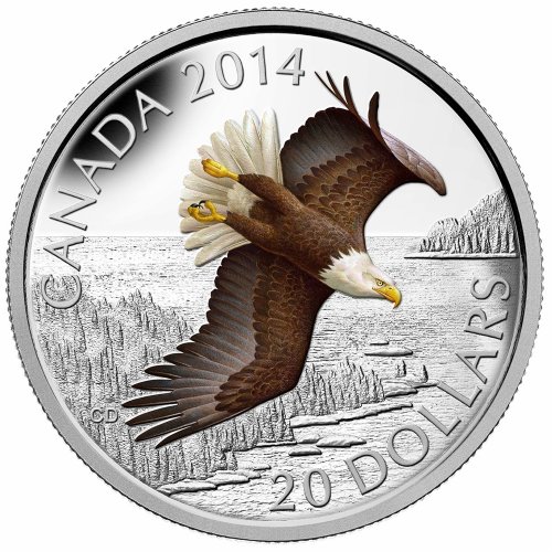 2014 Canadian $20 Soaring Bald Eagle 1 oz Fine Silver Coloured Coin