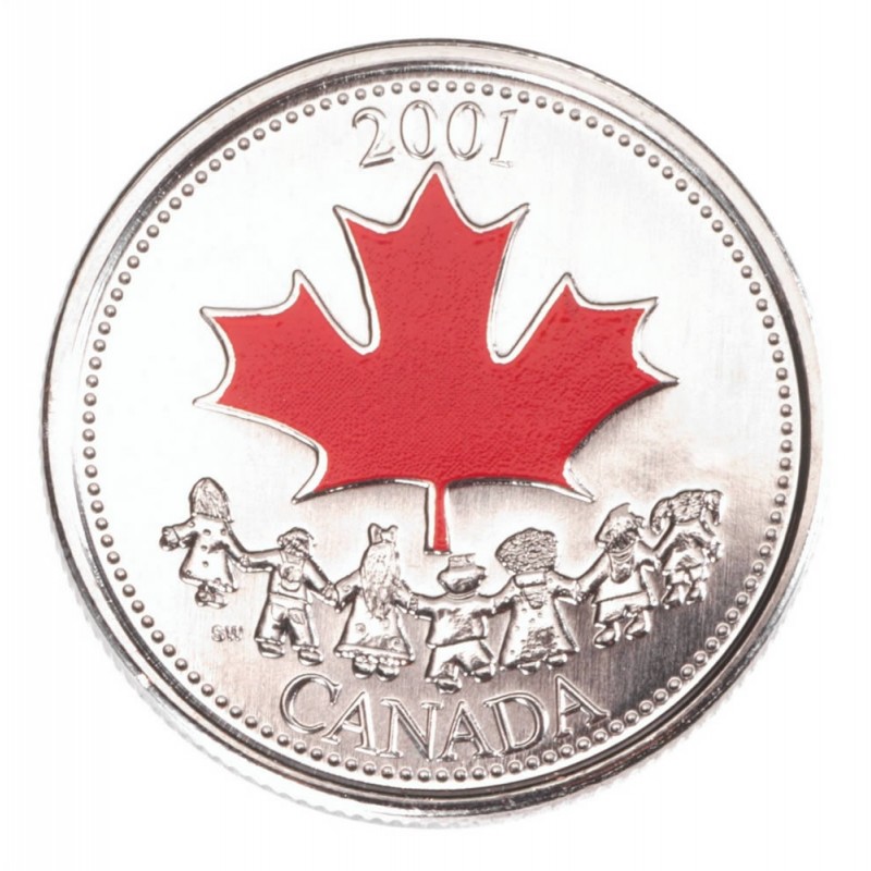 2001 25 Cent Coin - Canada Day Coloured Coin