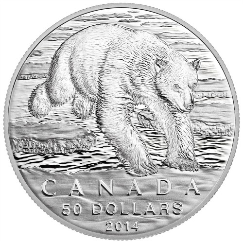 2014 Canadian $50 for $50 Iconic Polar Bear Fine Silver Coin