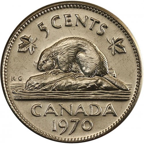 1970 Canadian 5-Cent Beaver Nickel Coin (Brilliant Uncirculated)