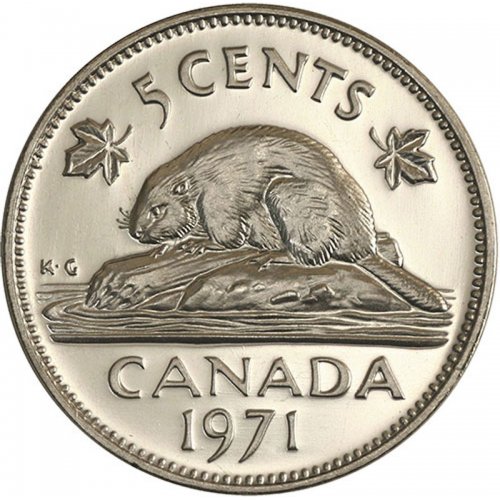 1971 Canadian 5-Cent Beaver Nickel Coin (Brilliant Uncirculated)