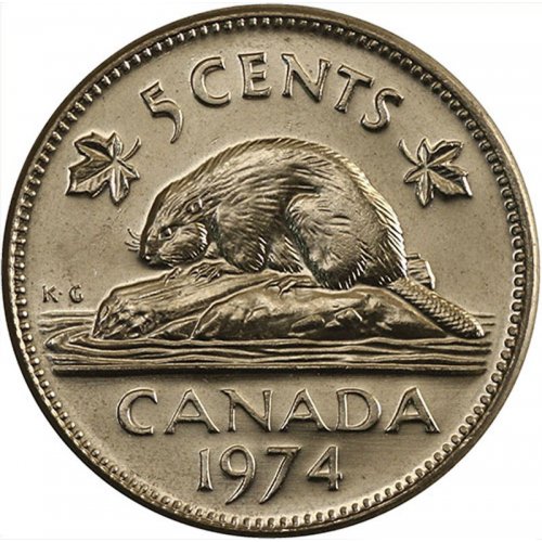 1974 Canadian 5-Cent Beaver Nickel Coin (Brilliant Uncirculated)