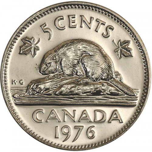 1976 Canadian 5-Cent Beaver Nickel Coin (Brilliant Uncirculated)