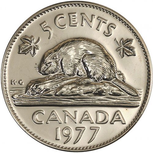 1977 LOW 7 Canadian 5-Cent Beaver Nickel Coin (Brilliant Uncirculated)