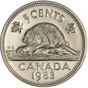 1992 (1867-) Canadian 5-Cent Beaver/Confederation 125th Anniv Nickel ...