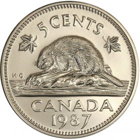 1985 Canadian 5-Cent Beaver Nickel Coin (Brilliant Uncirculated)