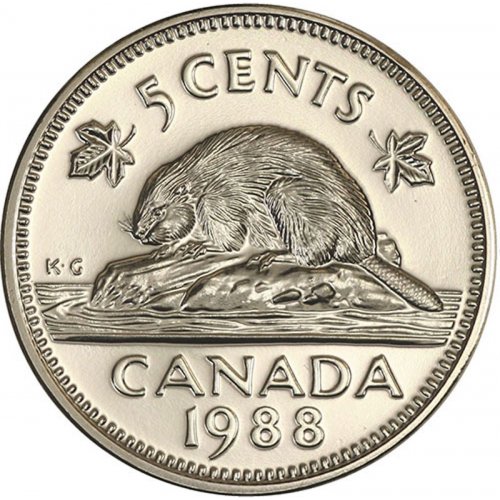 1988 Canadian 5-Cent Beaver Nickel Coin (Brilliant Uncirculated)