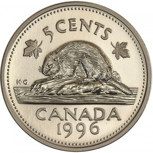 1996 NEAR 6 Canadian 5-Cent Beaver Nickel Coin (Brilliant Uncirculated)