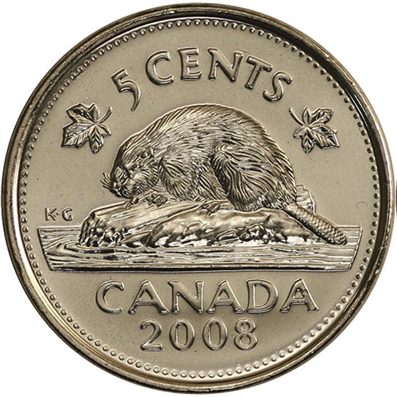 2008 Canadian 5-Cent Beaver Nickel Coin (Brilliant Uncirculated)