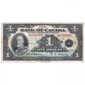 1935 Bank of Canada $1 HM King George V English Series A Bill Note (F+) 1935 Bank of Canada $1 HM King George V English Series A Bill Note (F+)
