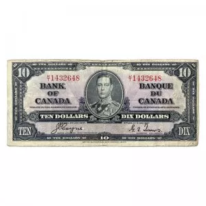1937 Bank of Canada $10 Bilingual Series Bill Note (VF) 1937 Bank of Canada $10 Bilingual Series Bill Note (VF)