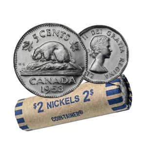 1953 Canadian 5-Cent Nickel Coin Roll (AU) 1953 Canadian 5-Cent Nickel Coin Roll (AU)