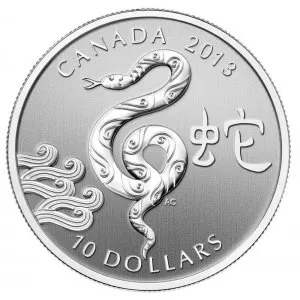 2013 Canadian $10 Year of the Snake - 1/2 oz Fine Silver Coin - No Outer Sleeve 2013 Canadian $10 Year of the Snake - 1/2 oz Fine Silver Coin - No Outer Sleeve