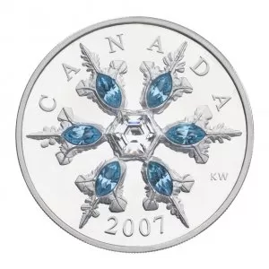 2007 Canadian $20 Blue Swarovski® Crystal Snowflake & Sterling Silver Coin - outside box missing 2007 Canadian $20 Blue Swarovski® Crystal Snowflake & Sterling Silver Coin - outside box missing