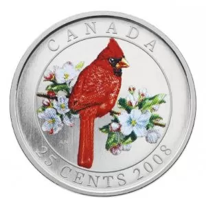 2008 Canadian 25-Cent Birds of Canada #4: Northern Cardinal Coloured Coin 2008 Canadian 25-Cent Birds of Canada #4: Northern Cardinal Coloured Coin