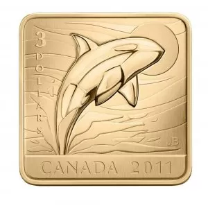 2011 Canadian $3 Wildlife Conservation Series: Orca Whale Sterling Silver Gold-plated Square Coin 2011 Canadian $3 Wildlife Conservation Series: Orca Whale Sterling Silver Gold-plated Square Coin