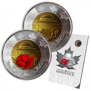 2018 Canadian Armistice 6-Coin Commemorative Collection ft $2 Coloured Poppy Toonie Coin 2018 Canadian Armistice 6-Coin Commemorative Collection ft $2 Coloured Poppy Toonie Coin
