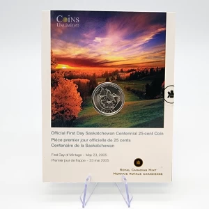 2005-P (1905-) Canada 25-Cent Saskatchewan Centennial Official First Day Quarter Coin 2005-P (1905-) Canada 25-Cent Saskatchewan Centennial Official First Day Quarter Coin