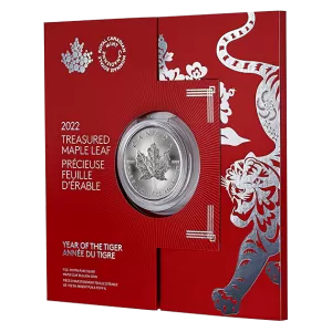 2022 Canadian $5 Treasured Silver Maple Leaf: Year of the Tiger - 1 oz Fine Silver Coin 2022 Canadian $5 Treasured Silver Maple Leaf: Year of the Tiger - 1 oz Fine Silver Coin