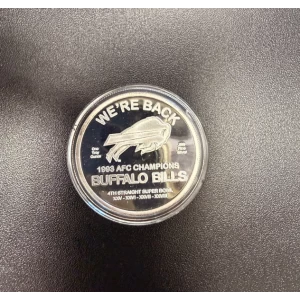 1993 AFC Champions Buffalo Bills We`re Back 1 oz 999 Fine Silver Medallion - No COA (Limited Edition) - Tarnished 1993 AFC Champions Buffalo Bills We`re Back 1 oz 999 Fine Silver Medallion - No COA (Limited Edition) - Tarnished